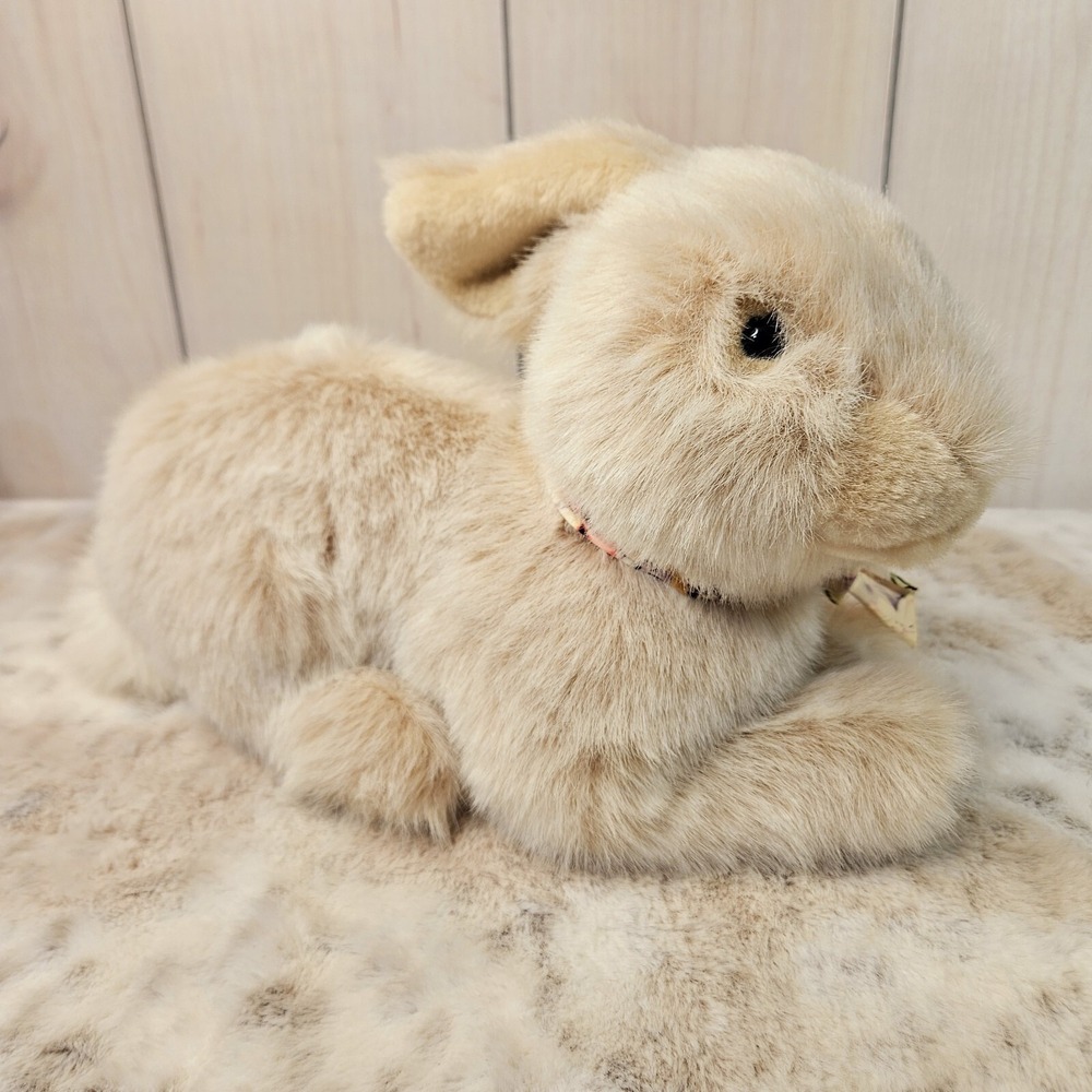 Gund Tan Floral Bow Plush Bunny Rabbit 14" Realistic Easter Stuffed‎ Animal